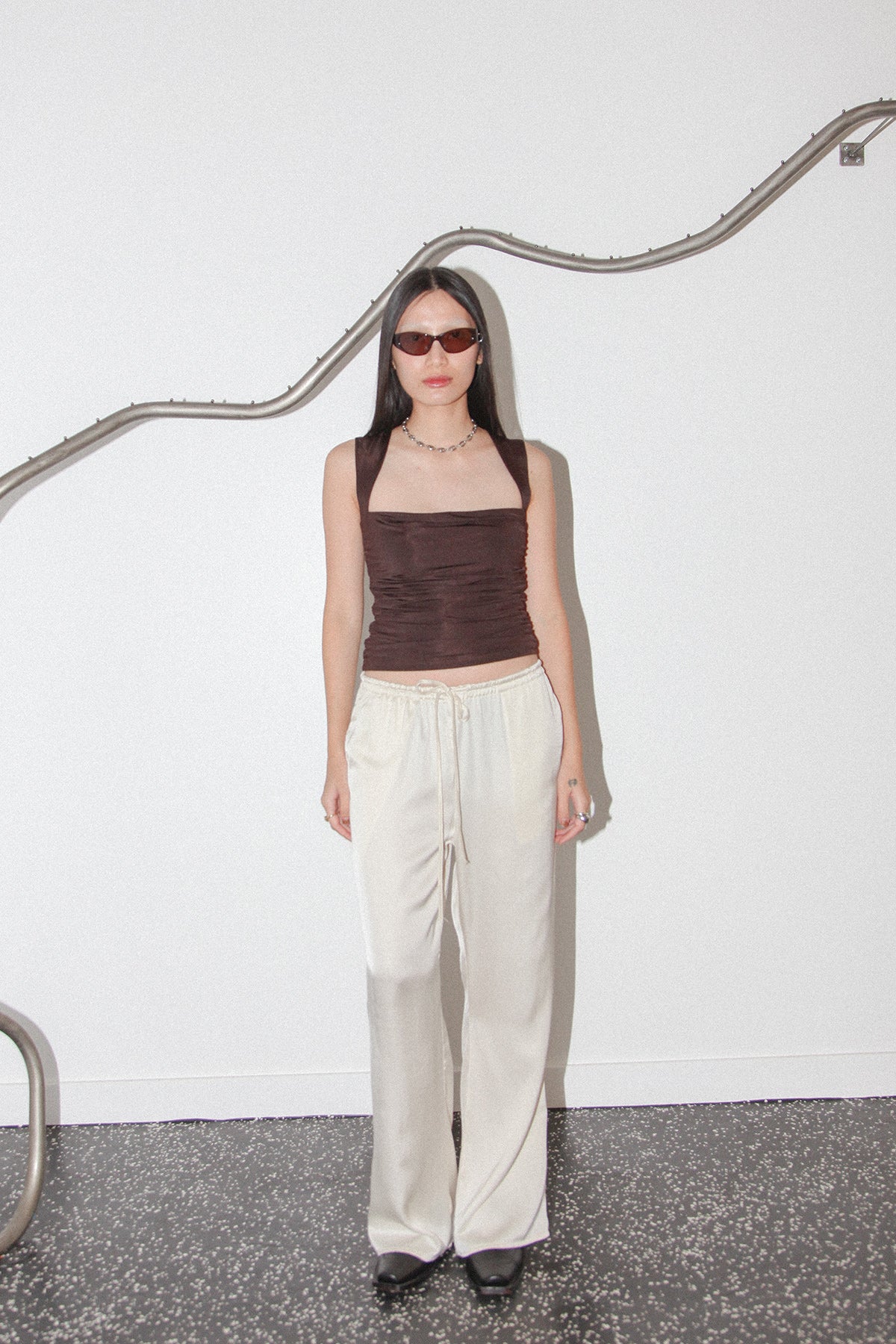 Studio 413 Satin Lounge Pant in Cream