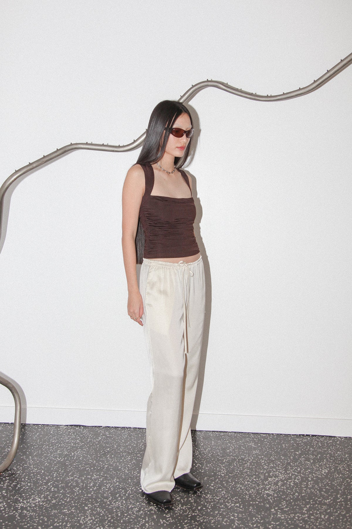 Studio 413 Satin Lounge Pant in Cream