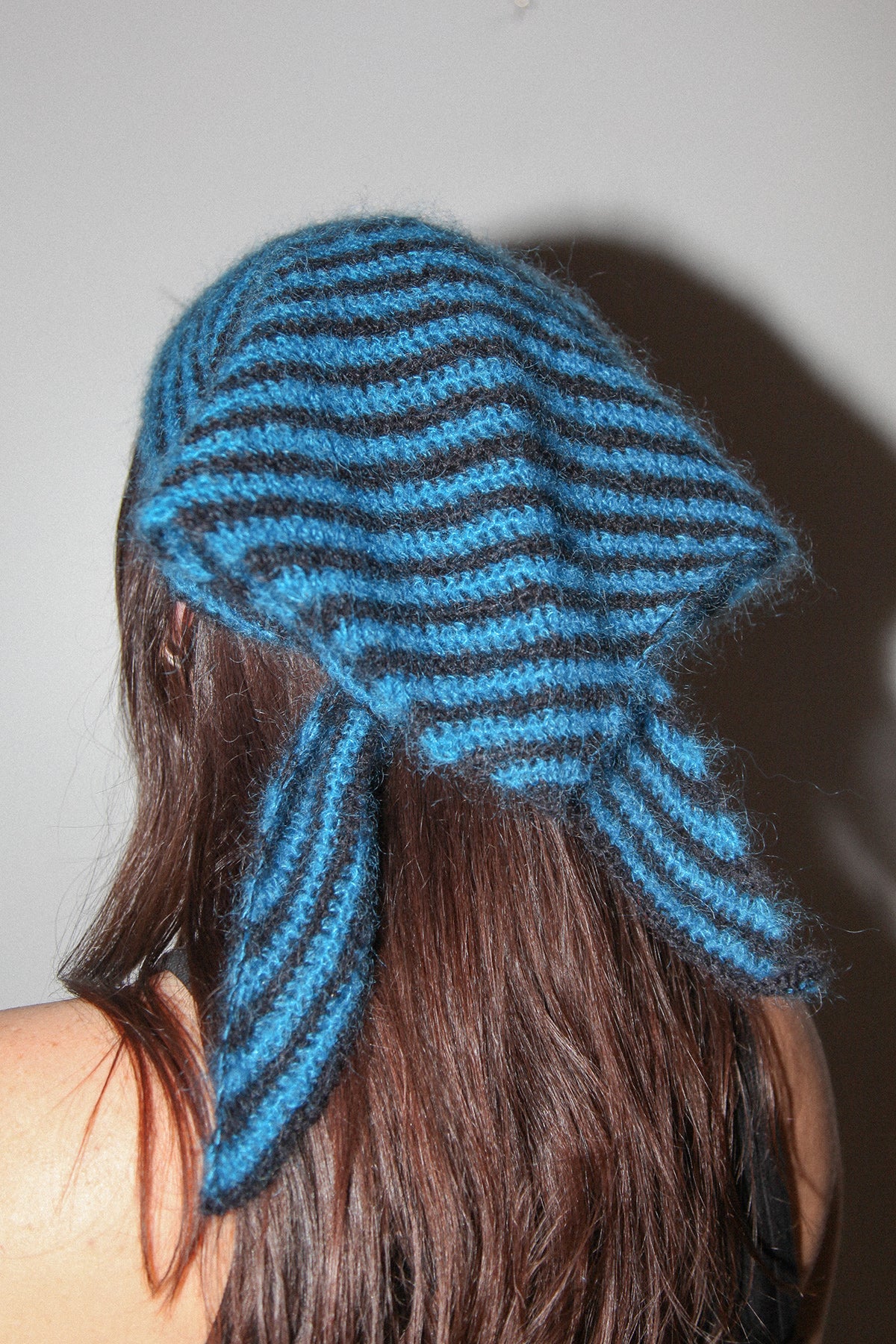 Funny Sad Stuff Crochet Kerchief in Cobalt & Black Stripe