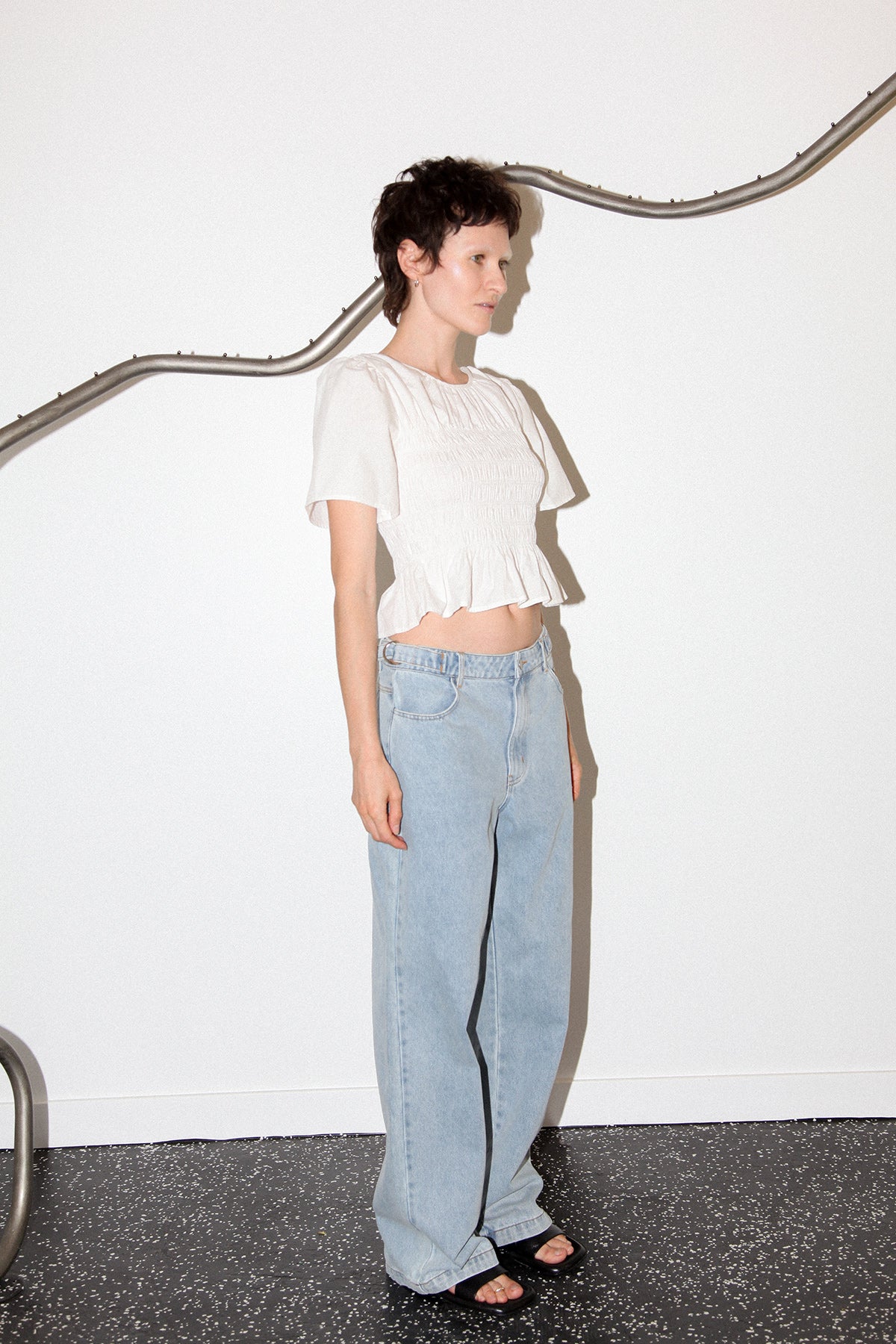 Studio 203 Smocked Poplin Top in White