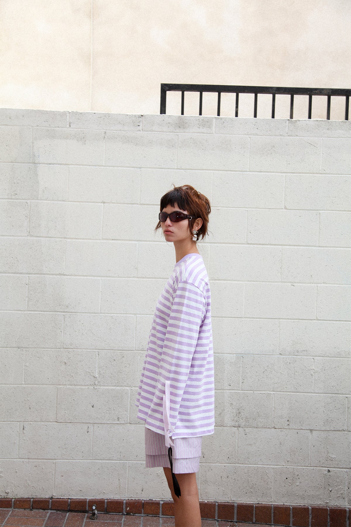 Long Sleeve Box Tee in Striped Lilac