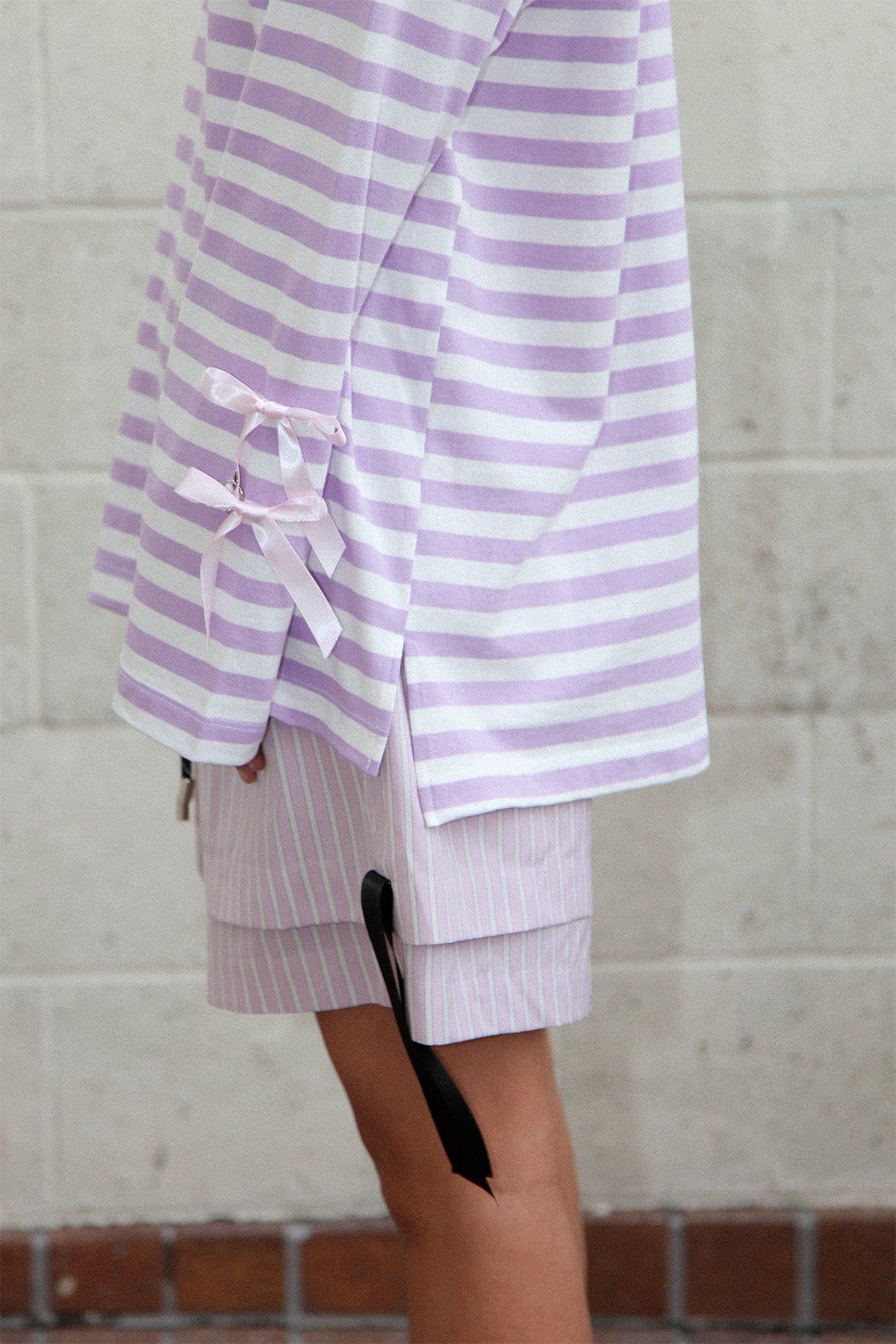 Long Sleeve Box Tee in Striped Lilac